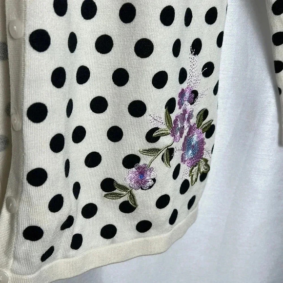 Talbots floral ,embroidered cardigan,polka dots,button,cottagecore,closet staple - Picture 5 of 11